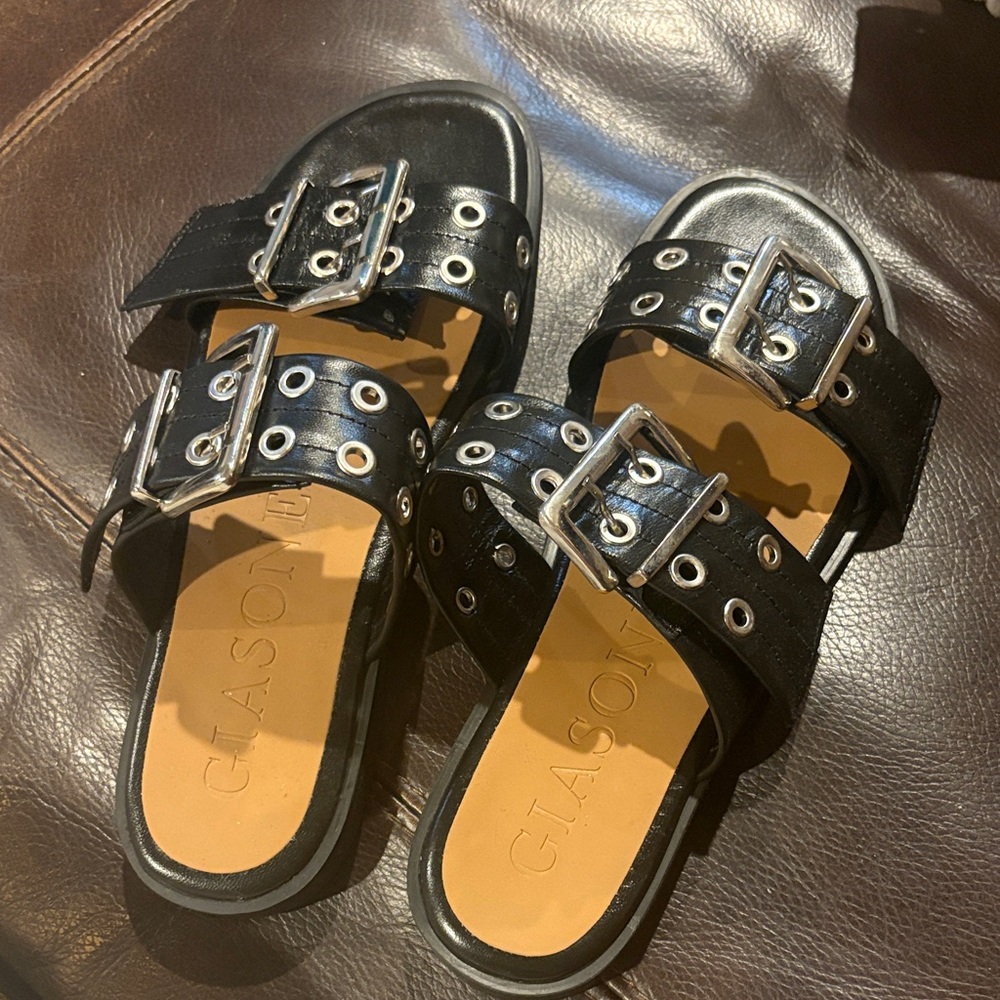 Black Sandals with Silver Buckles